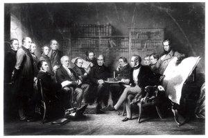 Het Aberdeen-kabinet, besluit over de expeditie naar de Krim, gegraveerd door William Walker door John Gilbert